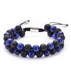 Two layer natural stone bead braid bracelet