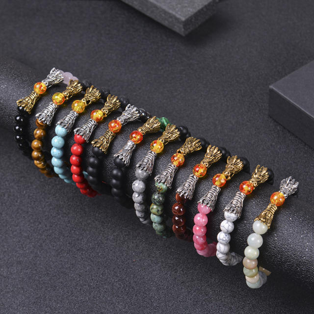 Amazon hot sale natural stone dragon head bead bracelet