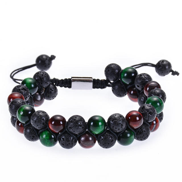 Two layer natural stone bead braid bracelet
