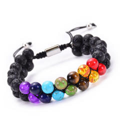 Two layer natural stone bead braid bracelet