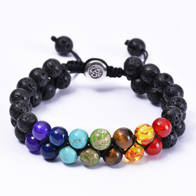 Two layer natural stone bead braid bracelet