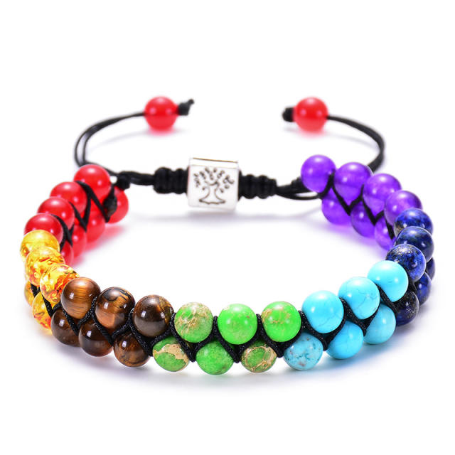 Amazon hot sale colorful natural stone bead braid bracelet