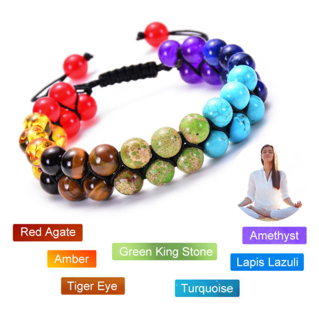 Amazon hot sale colorful natural stone bead braid bracelet