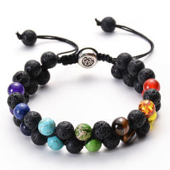 Two layer natural stone bead braid bracelet