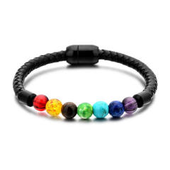 Colorful natural stone beads stainless steel clasp bracelet for men