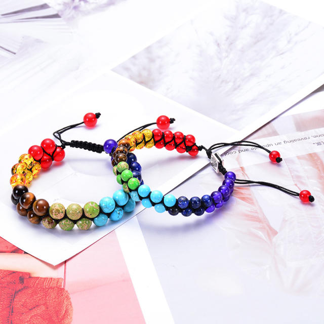 Amazon hot sale colorful natural stone bead braid bracelet