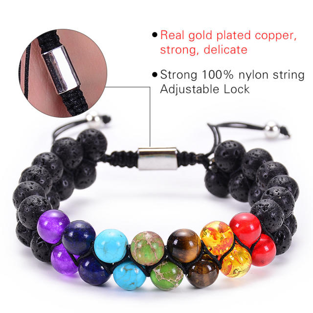 Two layer natural stone bead braid bracelet