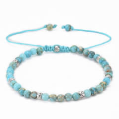 4MM colorful natural stone bead adjustable bracelet
