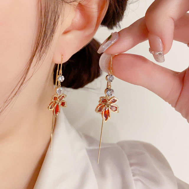 Delicate real gold plated Maple leaf threader earrings