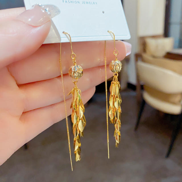 Korean fashion gold color wheat threader earrings