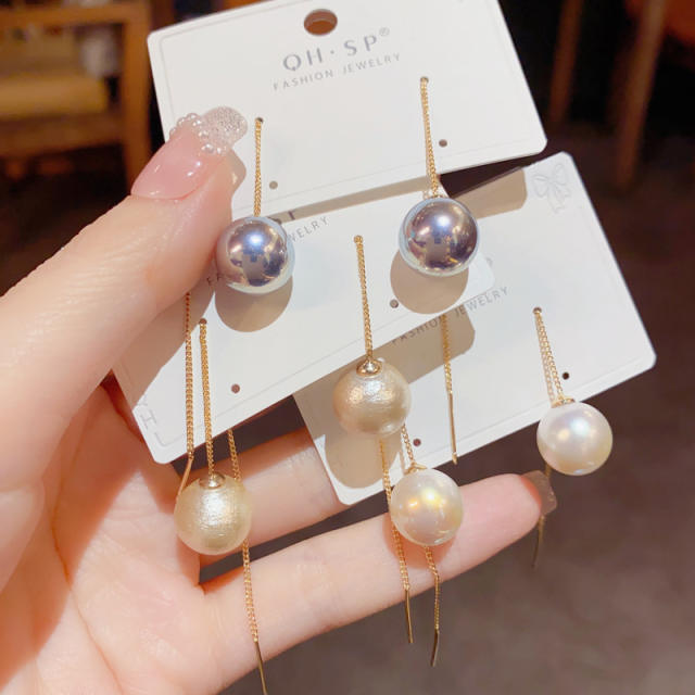 Korean fashion easy match color pearl threader earrings