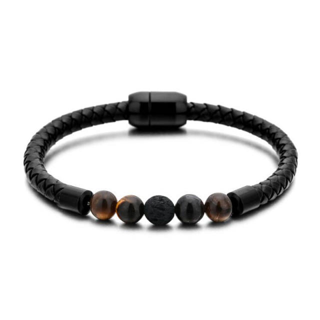 Colorful natural stone beads stainless steel clasp bracelet for men