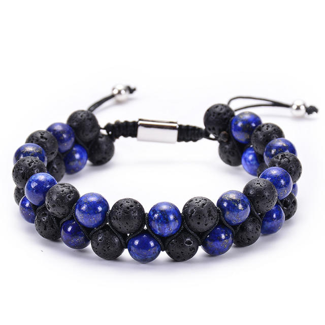 Two layer natural stone bead braid bracelet