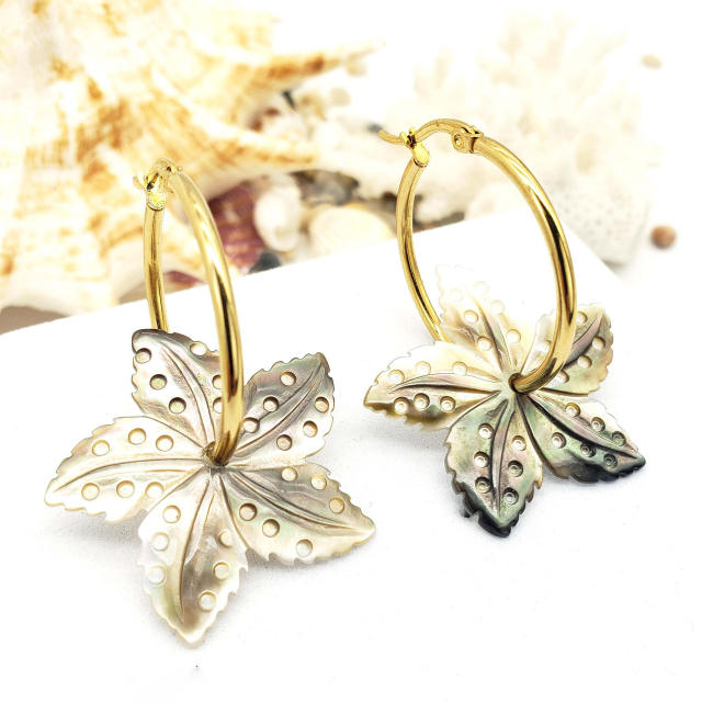 Boho natural shell flower hoop earrings