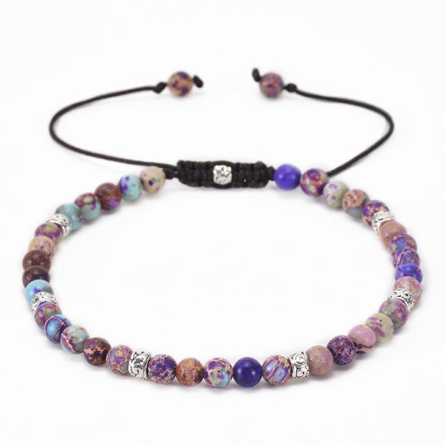 4MM colorful natural stone bead adjustable bracelet