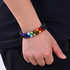 Two layer natural stone bead braid bracelet