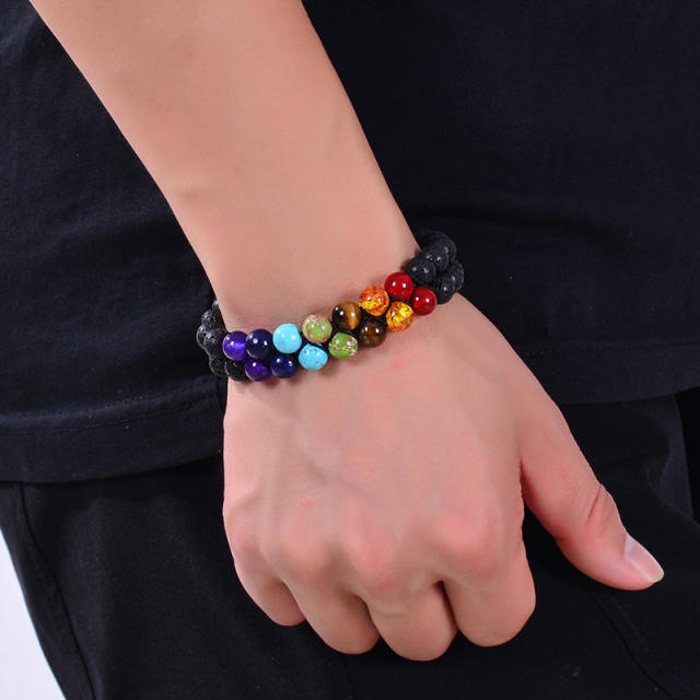 Two layer natural stone bead braid bracelet