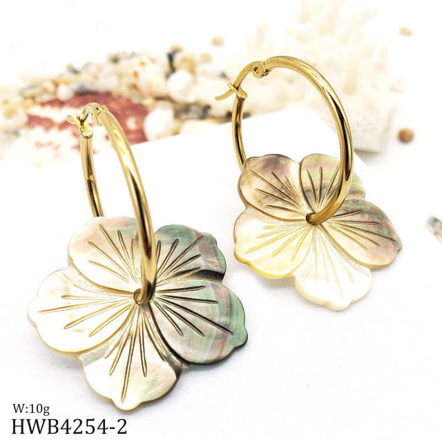 Boho natural shell flower hoop earrings