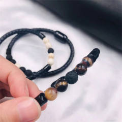 Colorful natural stone beads stainless steel clasp bracelet for men