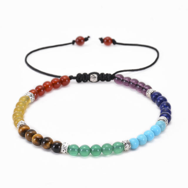 4MM colorful natural stone bead adjustable bracelet