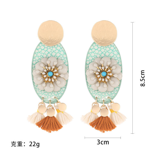 Boho rope tassel flower earrings