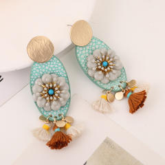 Boho rope tassel flower earrings