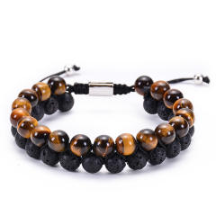 Two layer natural stone bead braid bracelet