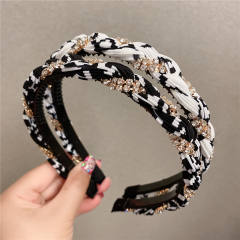 Korean fashion rhinestone chain fabric braid headband