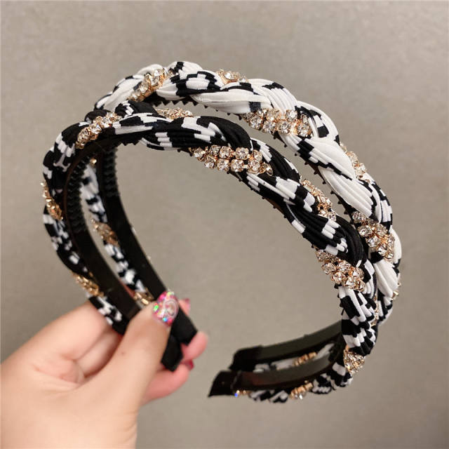 Korean fashion rhinestone chain fabric braid headband