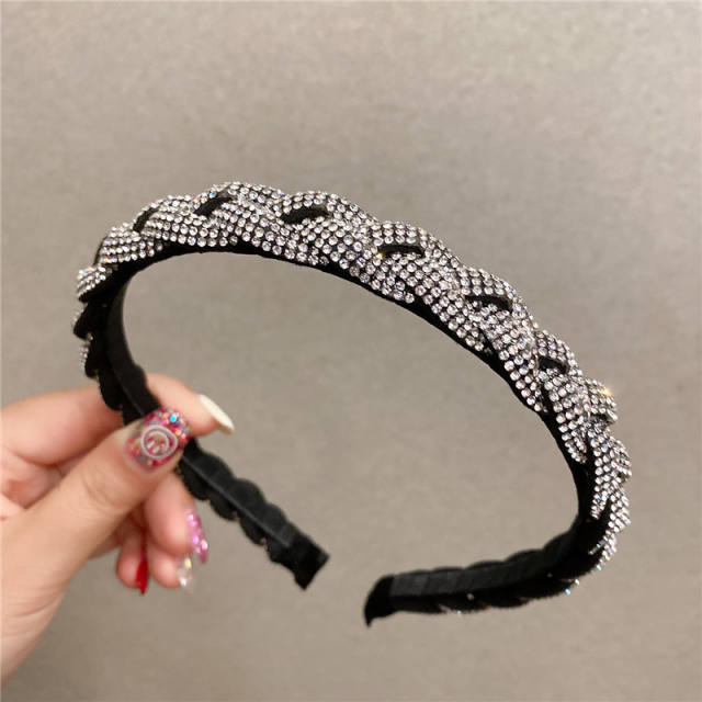 Korean fashion rhinestone chain fabric braid headband