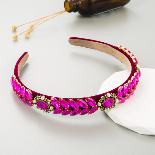 Korean fashion color glass crystal statement baroque headband