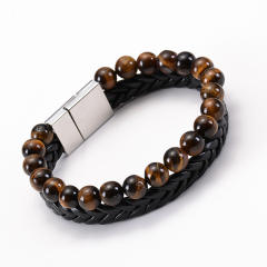 Natural beads tiger eye beads two layer bracelet for men