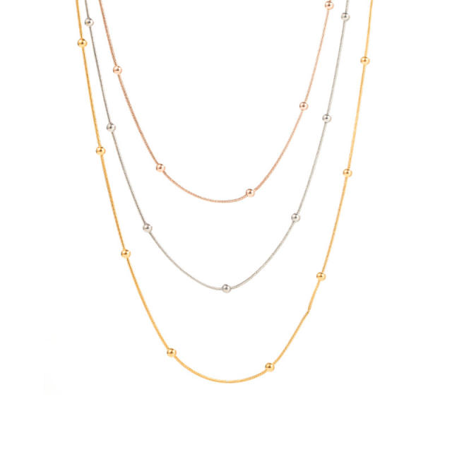 Concise three layer chain dainty stainless steel necklace
