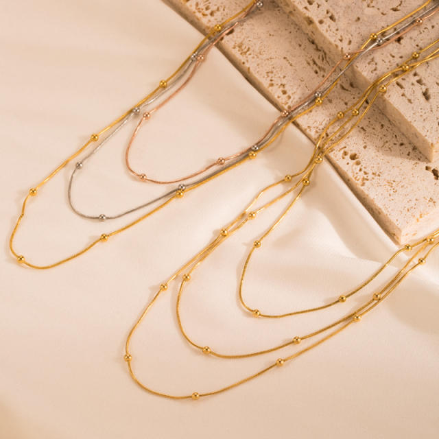 Concise three layer chain dainty stainless steel necklace