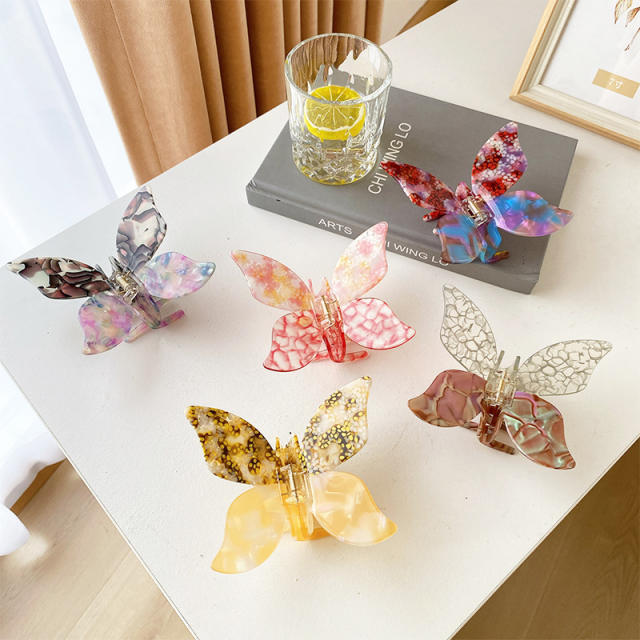 Korean fashion acrylic color butterfly hair claw clips