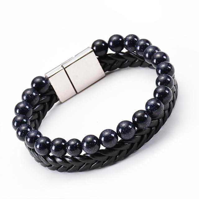 Natural beads tiger eye beads two layer bracelet for men