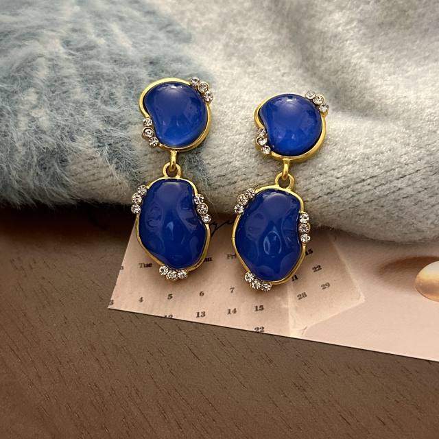 Easy match geometric resin blue jewelry set