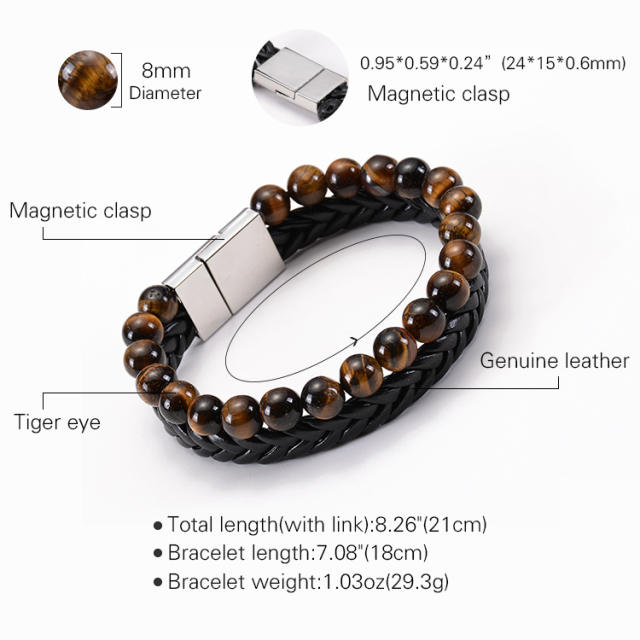 Natural beads tiger eye beads two layer bracelet for men