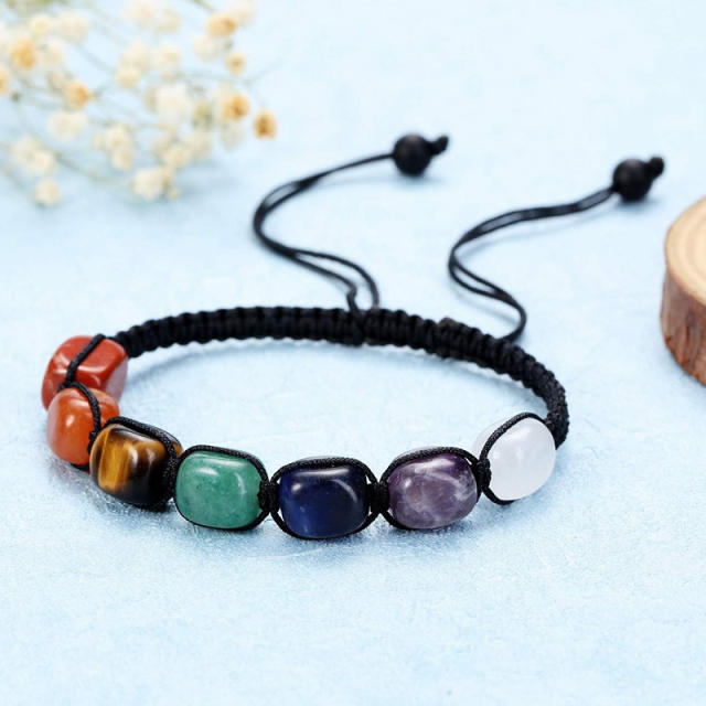Hot sale colorful natural stone yoga stone braid bracelet