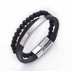 Hot sale color natural stone PU leather layer bangle for men