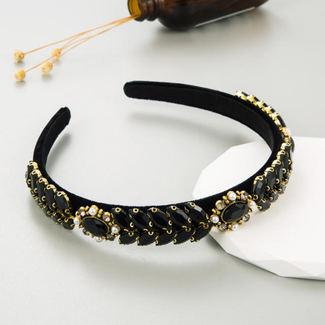 Korean fashion color glass crystal statement baroque headband