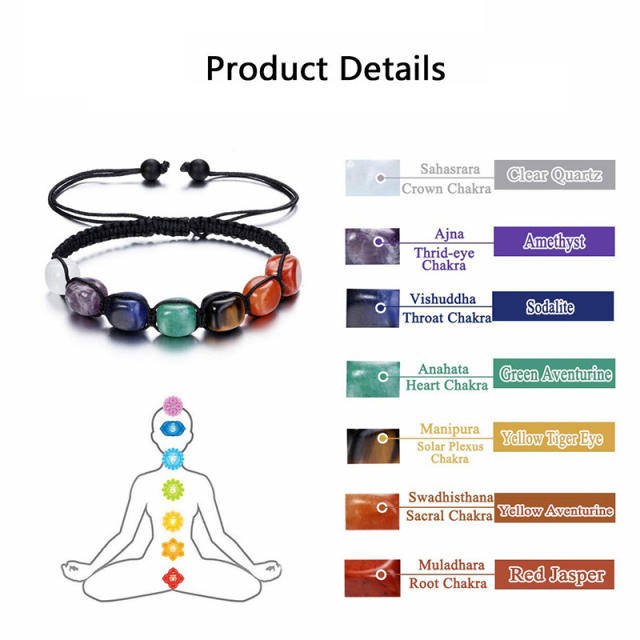 Hot sale colorful natural stone yoga stone braid bracelet