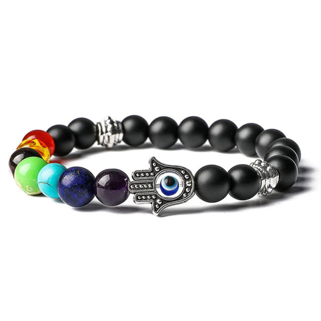 Color natural stone hasma evil eye yogo bracelet