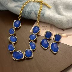 Easy match geometric resin blue jewelry set