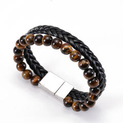 Natural beads tiger eye beads two layer bracelet for men