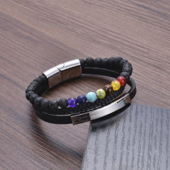 Hot sale color natural stone PU leather layer bangle for men