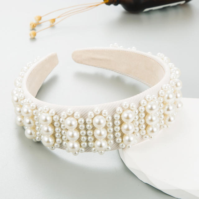 Korean fashion pearl bead wide headband