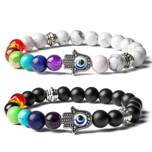 Color natural stone hasma evil eye yogo bracelet