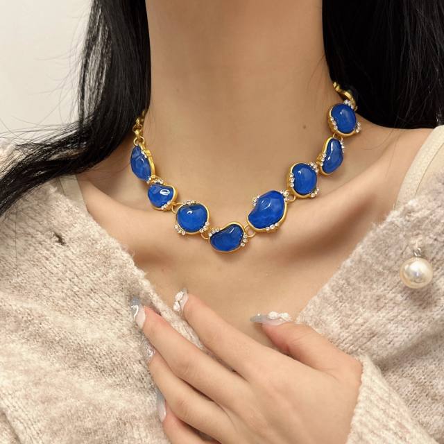 Easy match geometric resin blue jewelry set