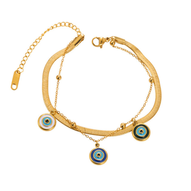 Hot sale rainbow cubic zircon setting evil eye stainless steel bracelet